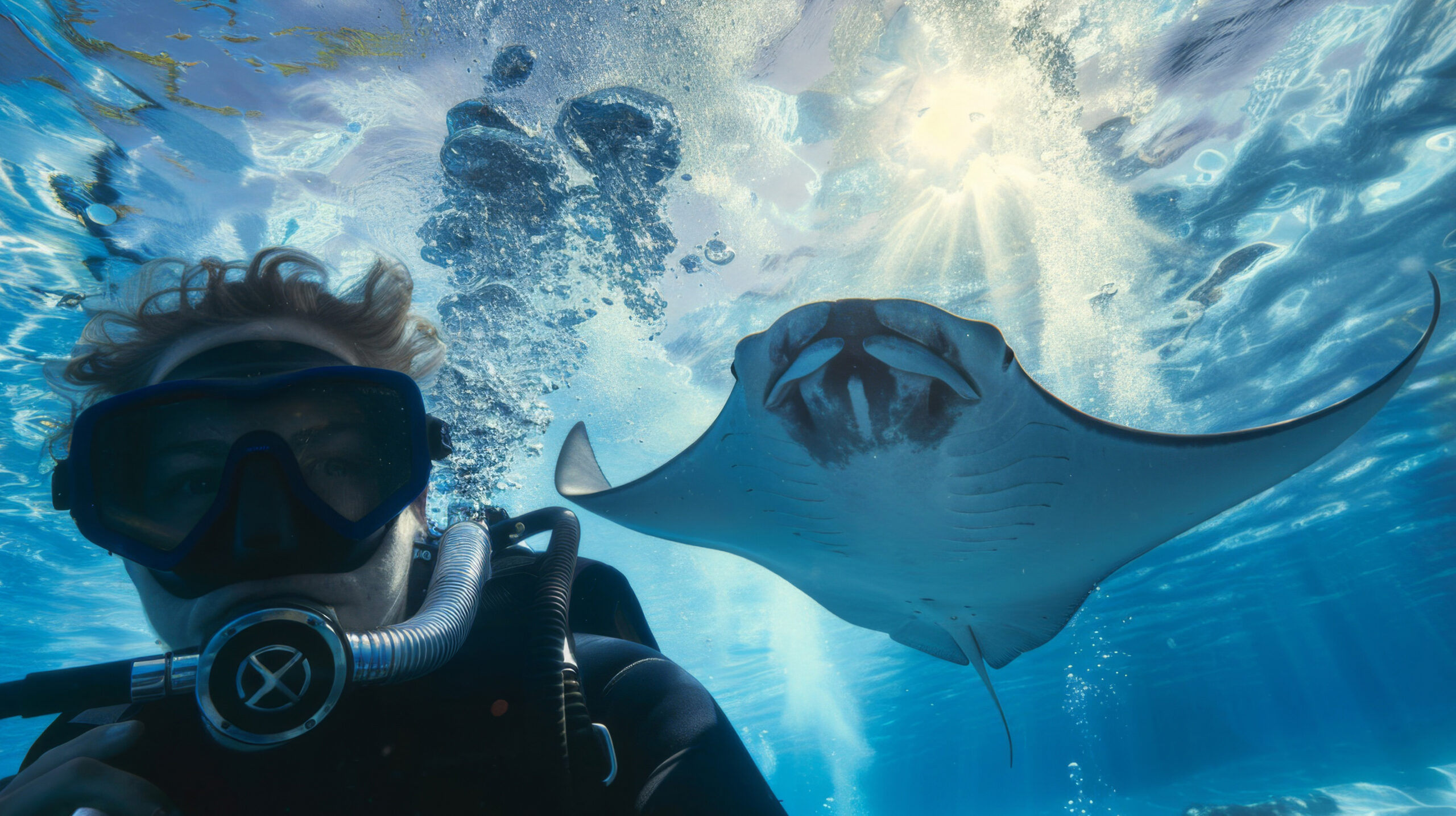 Scuba diver exploring coral reefs in Bali during Lak Scuba dive expedition